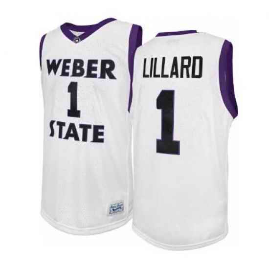 Men Weber State Wildcats Damian Lillard College Basketball White Jersey